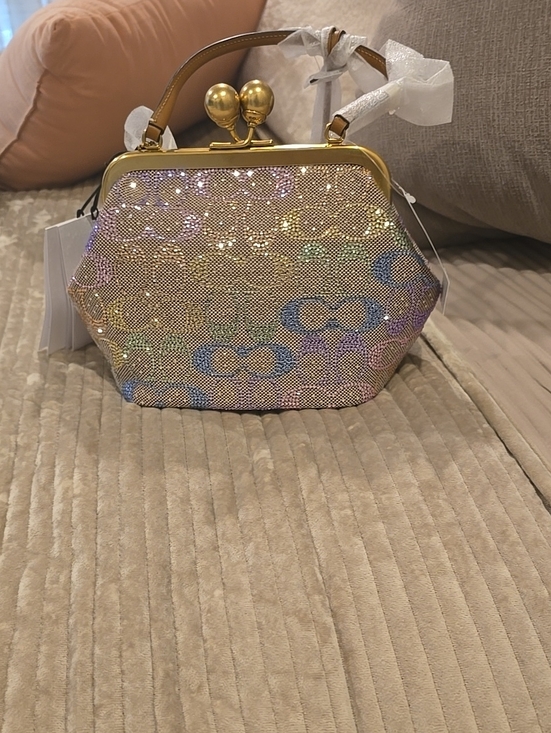 Coach Handbags - Authentic Coach Iridescent Multicolor Hexagon Clutch with Gold Trim